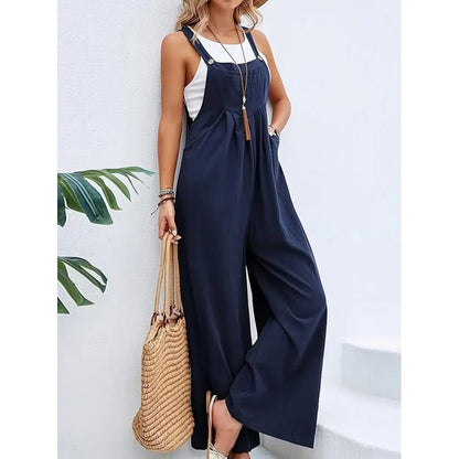 Women'S Elegant Army Green Cotton Suspender Trousers Mid-Waist Soft Fabric Pockets Medium Fit Asian Sizes S-XXL Retro Style Comfortable Womenwear Casual Womenswear Overalls Suits Basic Minimalist Basic