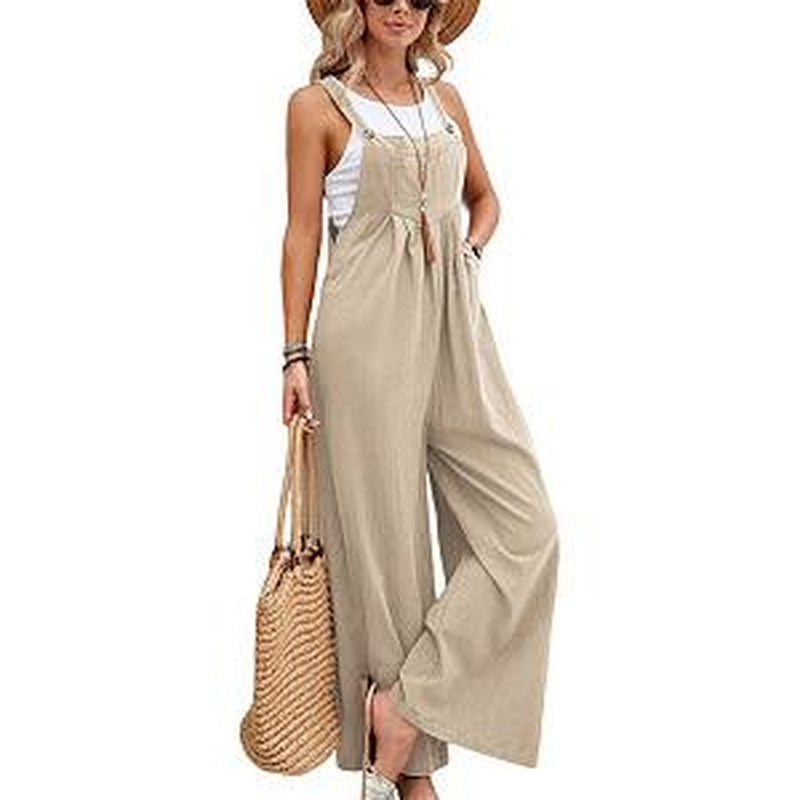 Women'S Elegant Army Green Cotton Suspender Trousers Mid-Waist Soft Fabric Pockets Medium Fit Asian Sizes S-XXL Retro Style Comfortable Womenwear Casual Womenswear Overalls Suits Basic Minimalist Basic